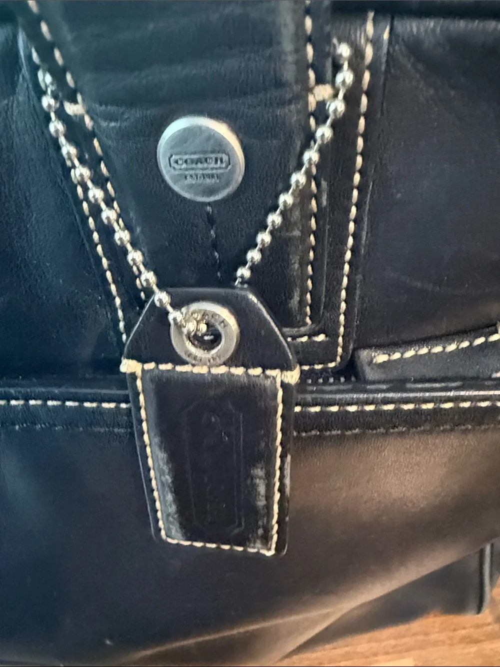 Women's Coach Black Leather Briefcase Bag with Shoulder Strap